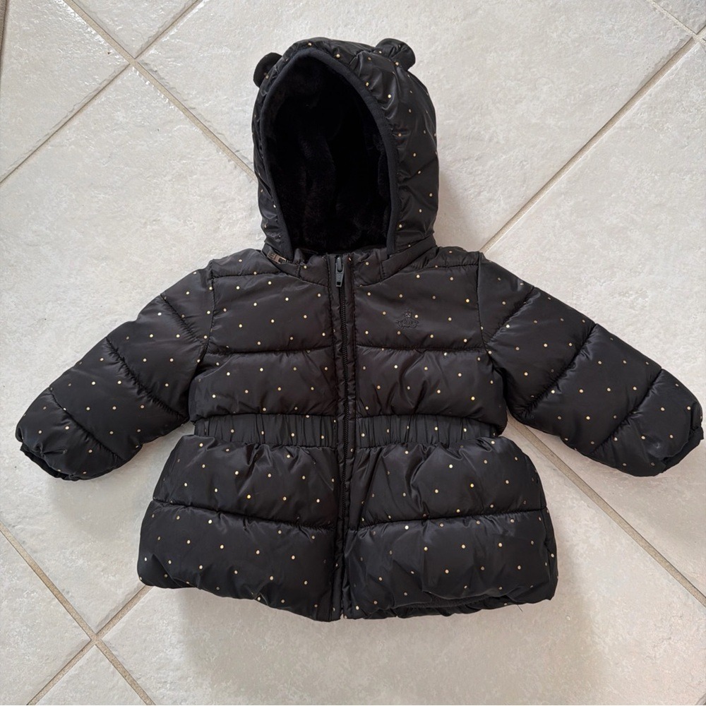 Winter "Warmest Jacket" Moonless Night Gold Polka Dot 12-18 Mo. Detachable Hood